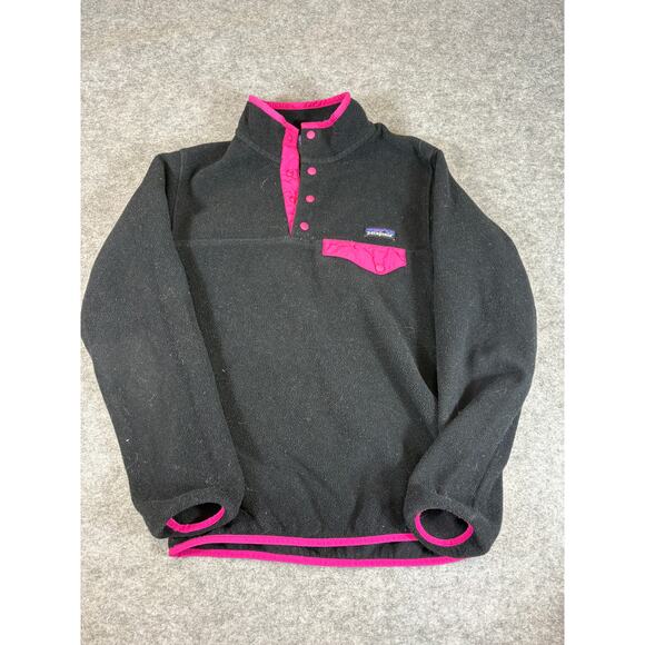 Vintage Y2K Patagonia Synchilla Snap T Fleece Pullover Jacket Women S Black Pink - Picture 1 of 4